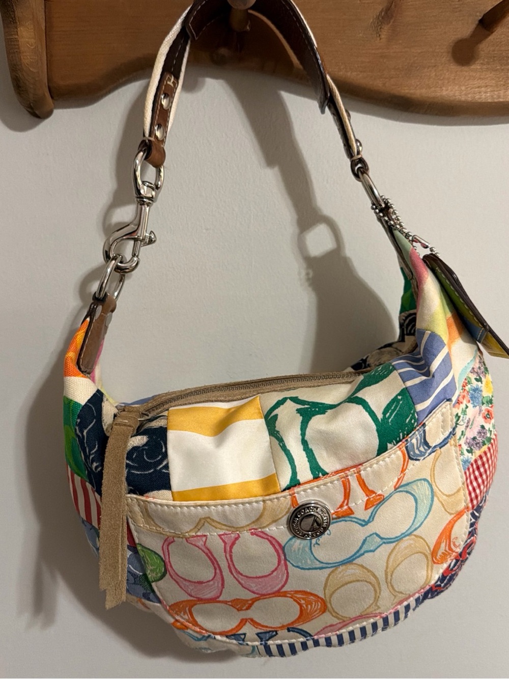 Y2K Coach Patchwork Multicolor Canvas Shoulder Bag